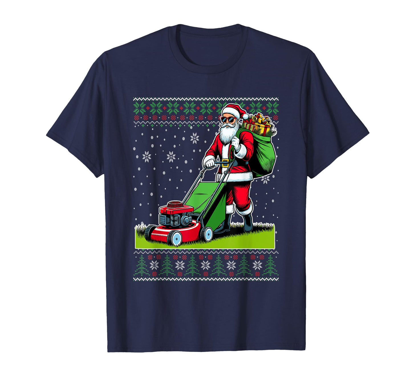 Christmas Santa Claus Mowing Lawn Ugly Christmas Sweater T-Shirt