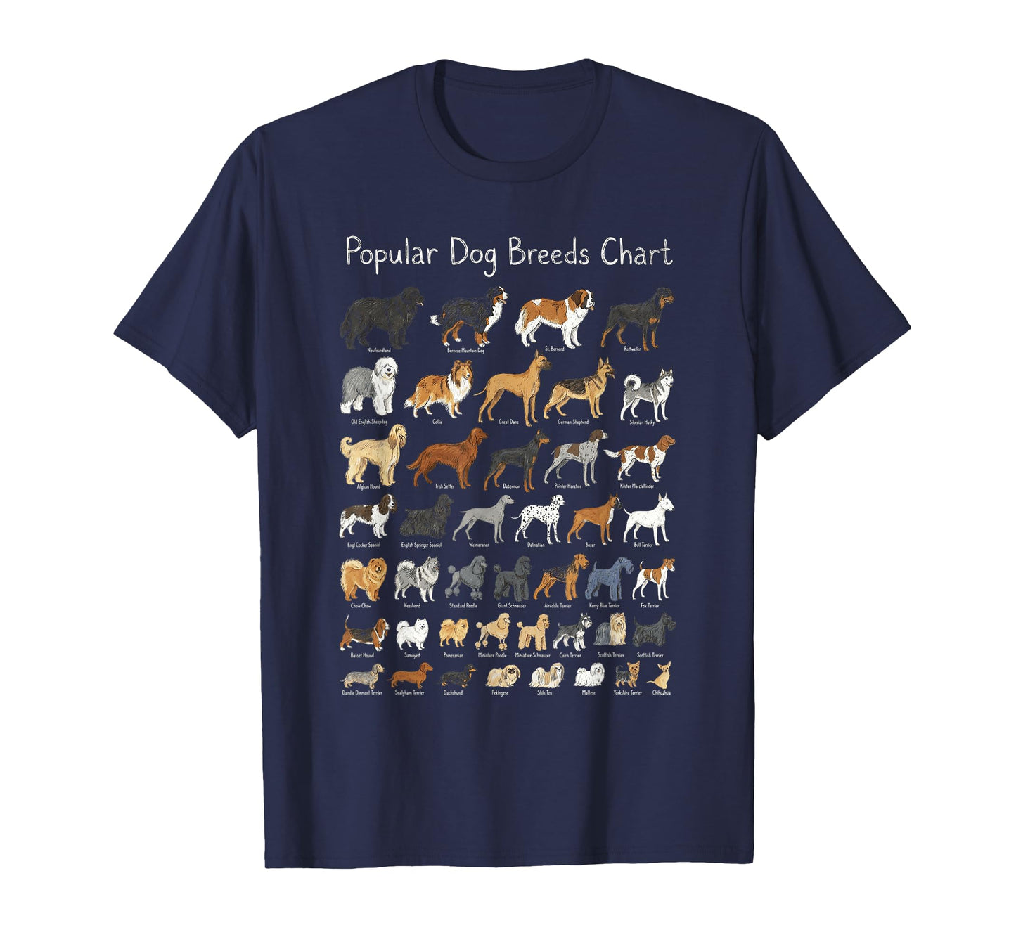 Popular Dog Breeds Chart Educational Diagram T-Shirt