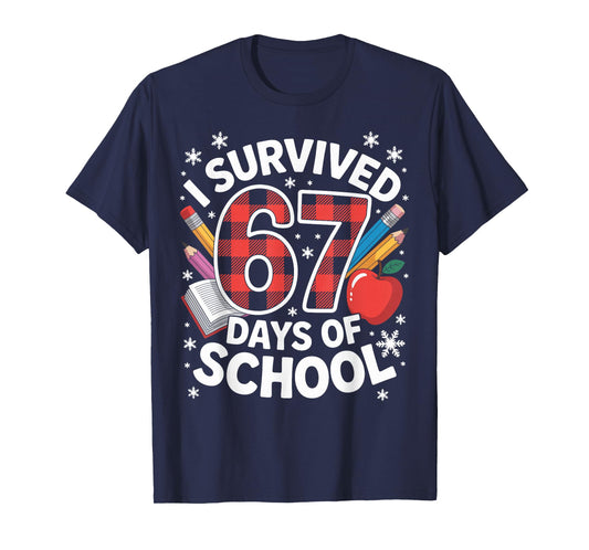 I Survived 67 Days of School Students Plaid Funny Six Seven T-Shirt