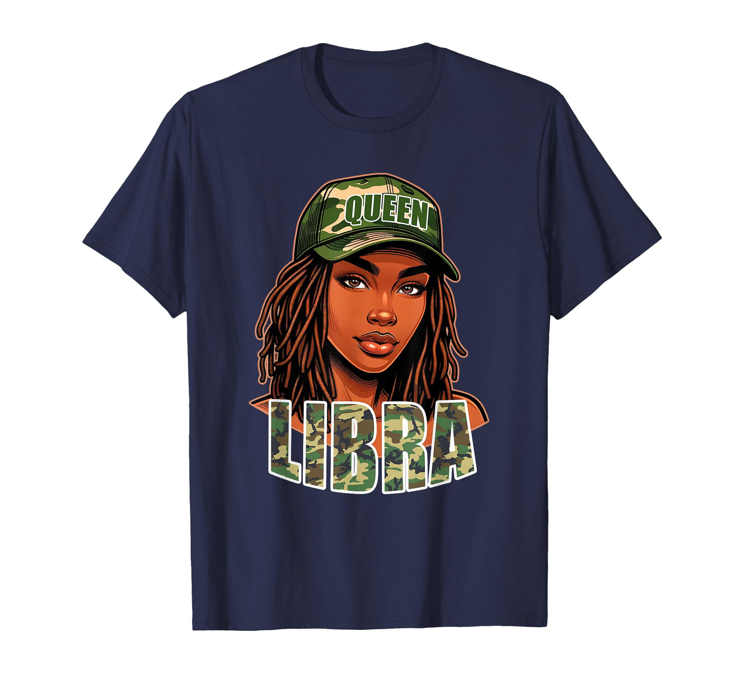 Libra Queen Black Woman Camo Hat Locs Birthday T-Shirt