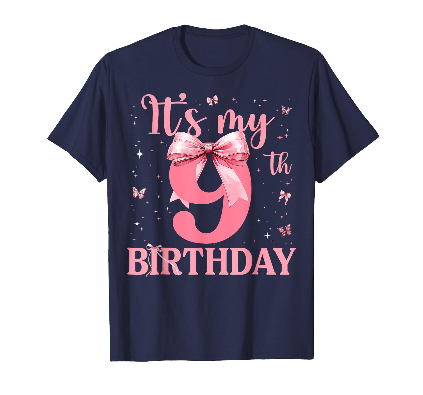 9th Birthday Coquette Bow 9 Years Old Birthday Girl Kids T-Shirt