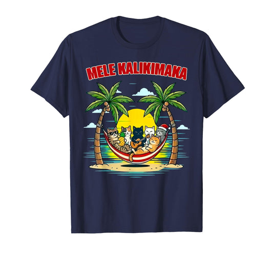 Funny Hawaiian Mele Kalikimaka Cats Celebrating Christmas T-Shirt