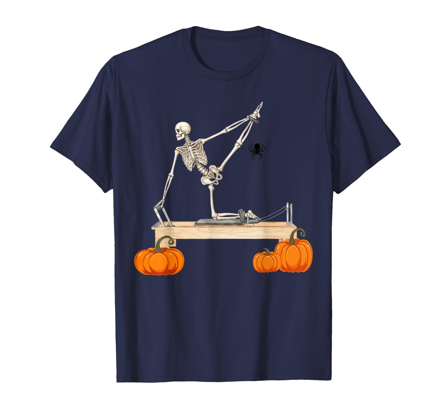 Skeleton Doing Reformer Pilates Machine Pumpkin Halloween T-Shirt