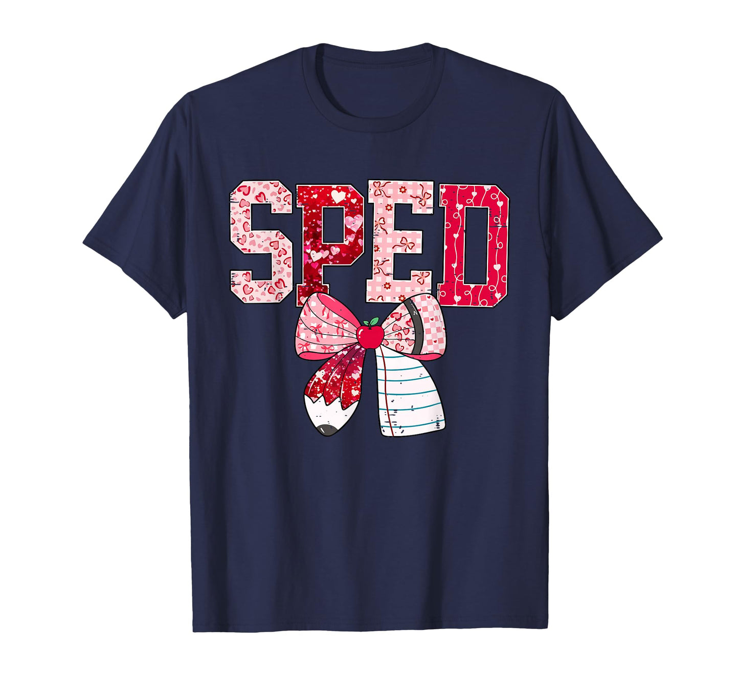 Coquette Bow Pencil Funny Sped Teacher Valentine Red Hearts T-Shirt