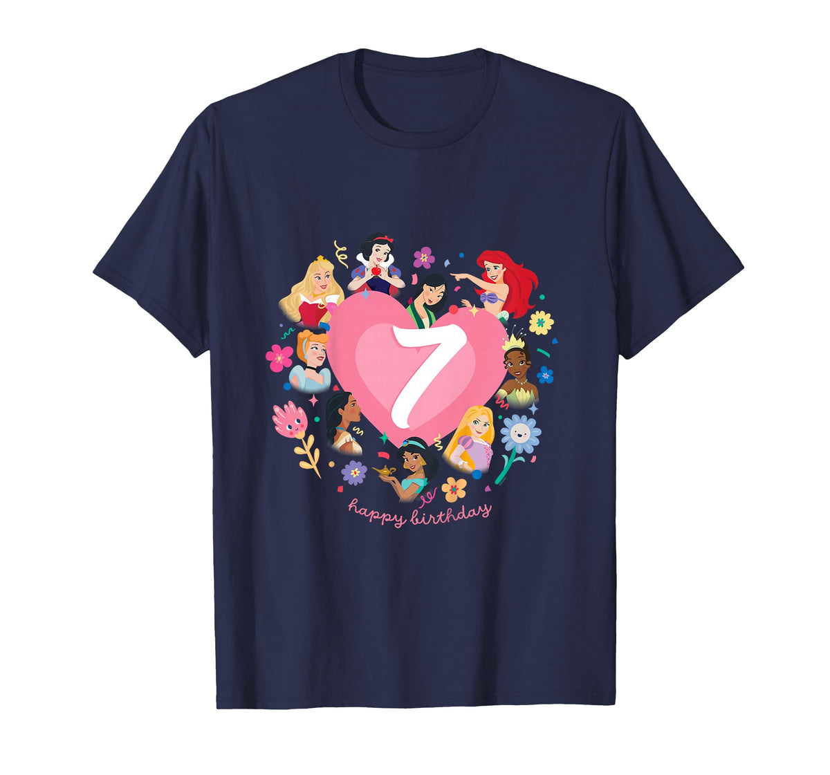 Disney Princess Heart 7 Years Old Happy Seventh Birthday T-Shirt