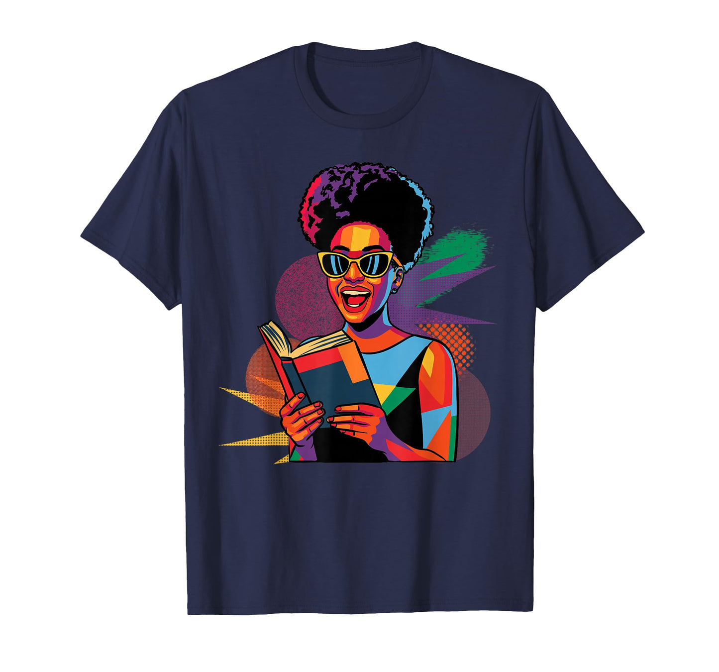 Black Woman Reading Book Lover Geometric Girl Afro History T-Shirt