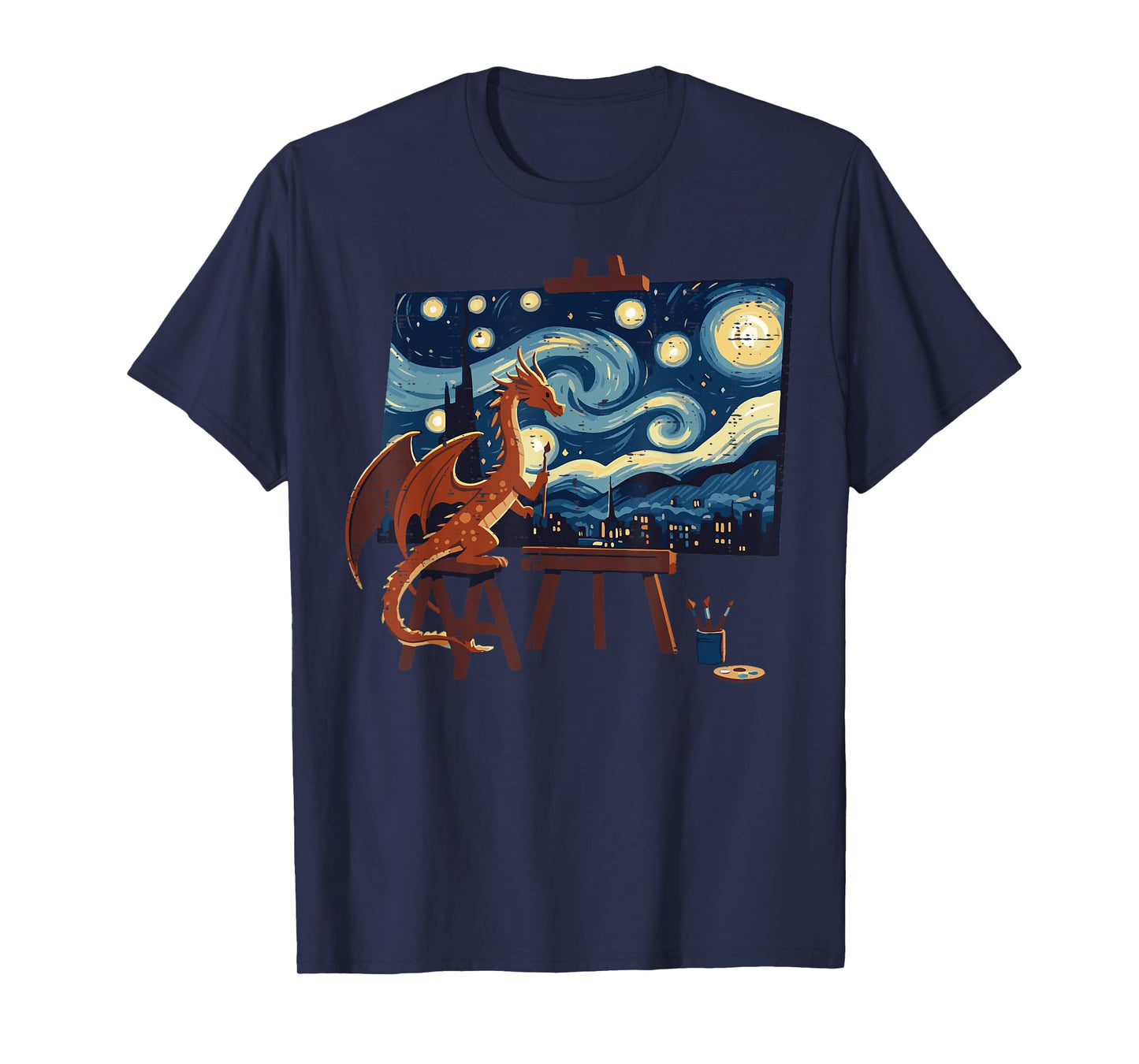Dragon Painting Starry Night Funny Fantasy Art Men Women Kid T-Shirt