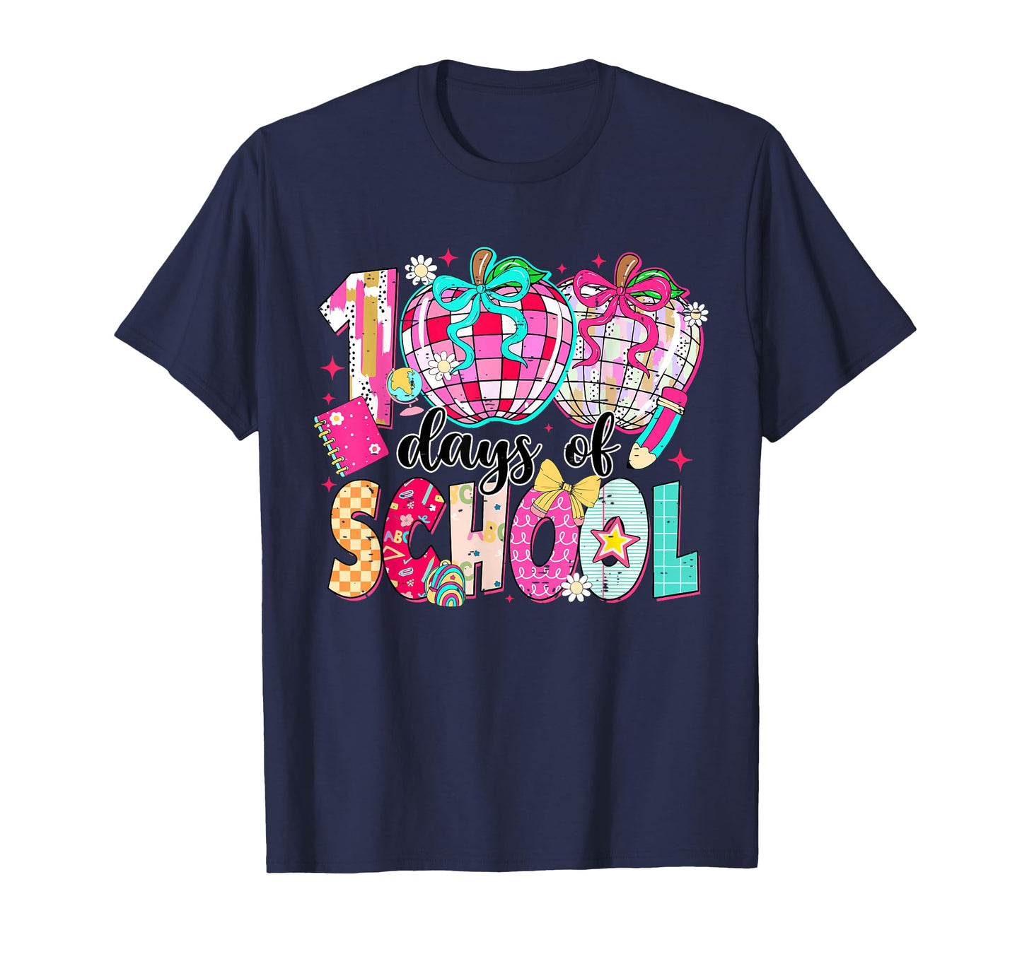 100 Days of School Coquette Disco Ball Teacher Kid 100th Day T-Shirt