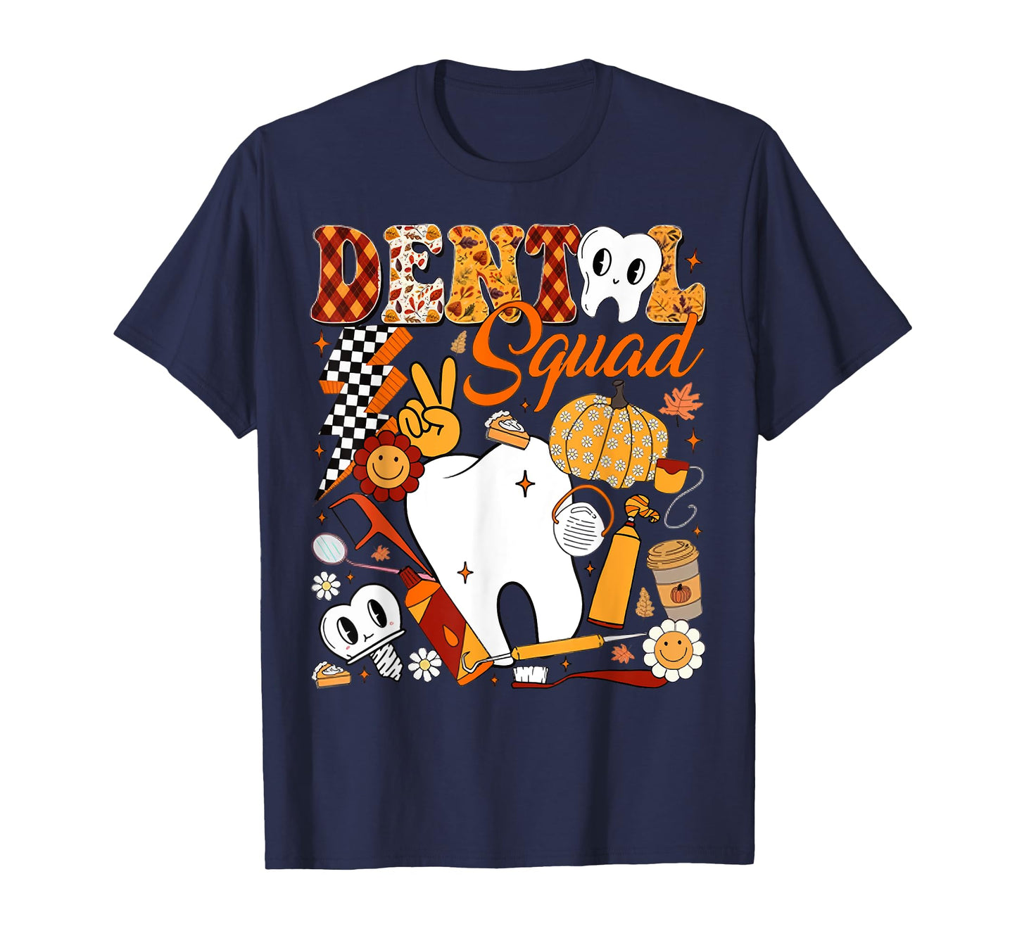 Dental Squad Fall Retro Tooth Dental Life Pumpkin Autumn T-Shirt