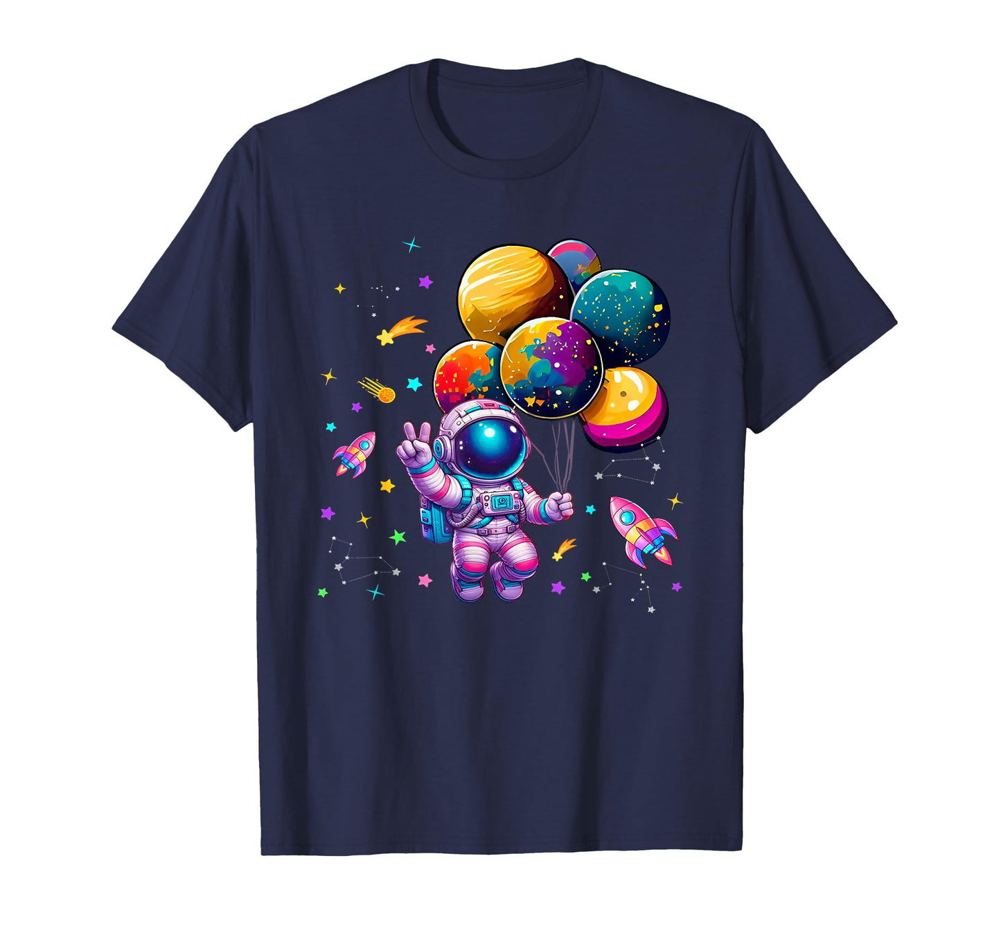 Astronaut Holding Planet Balloons Girls Toddler Kids T-Shirt