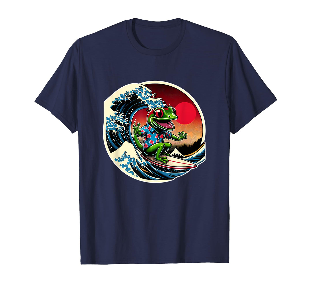 Great Wave Kanagawa Gecko Surfing T-Shirt