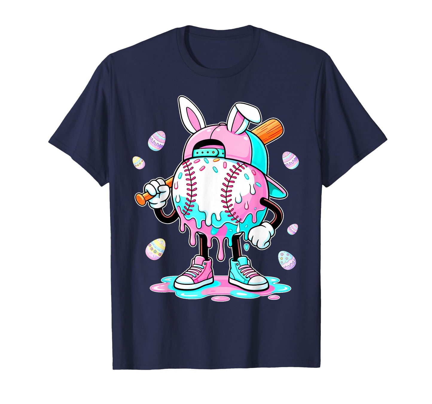 Dripping Drip Tie Dye Baseball Easter Bunny Men Boy Kid T-Shirt