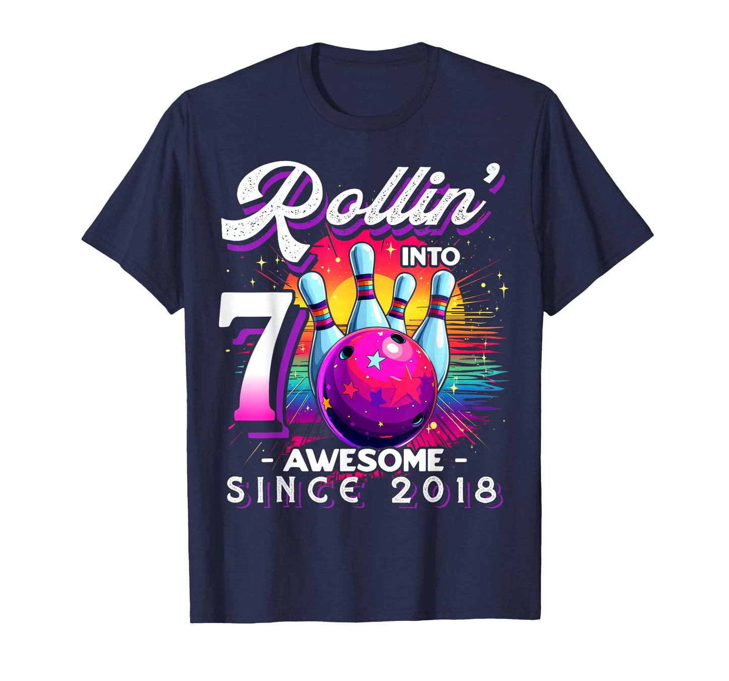 Bowling Party Rollin' 7 Awesome 2018 7th Birthday Girls T-Shirt