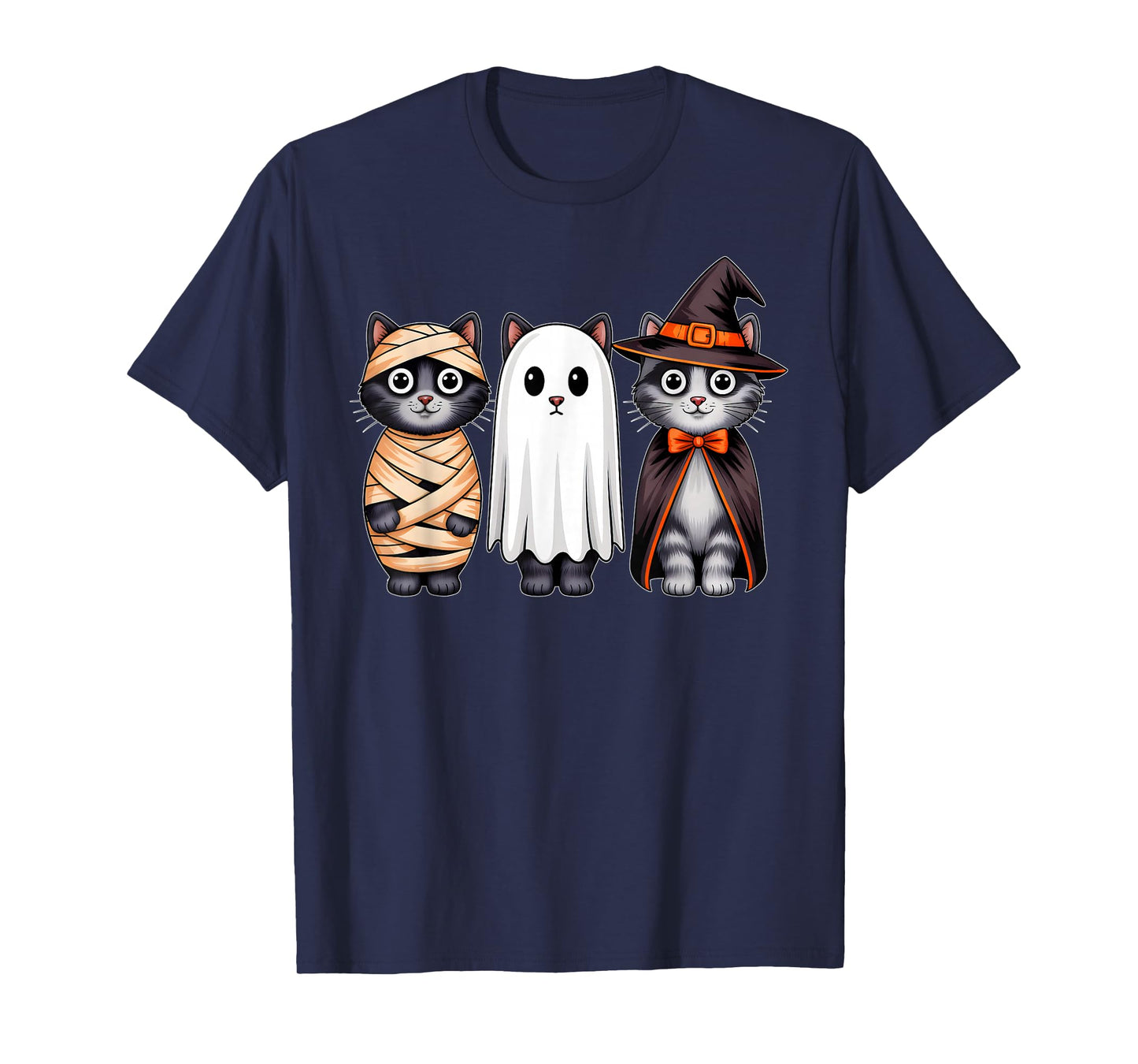Black Cat Witch Ghost Pumpkin Halloween Costume Girls Women T-Shirt