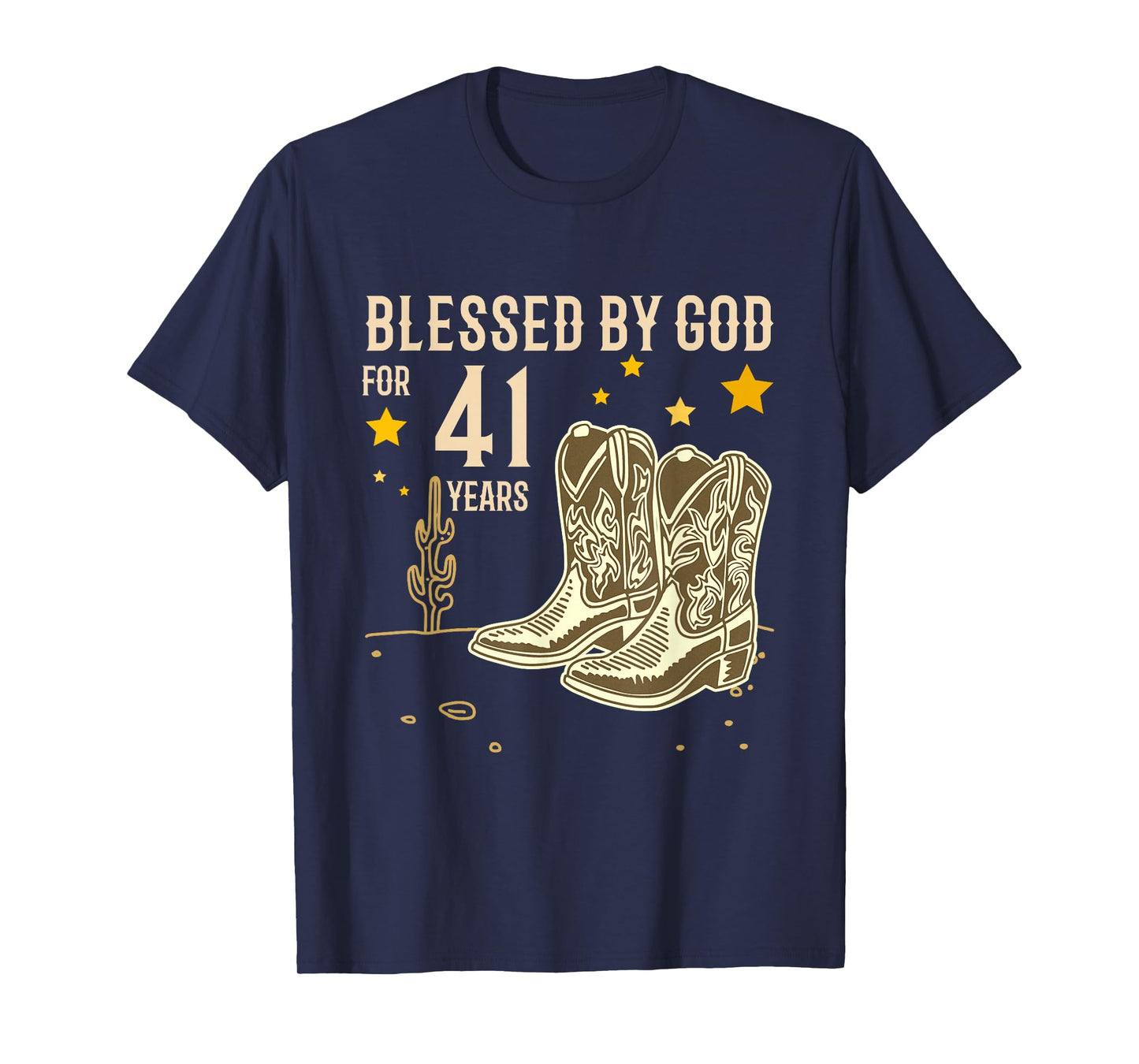 Vintage Blessed by God for 41 Years Cowboy 41st Birthday Men T-Shirt