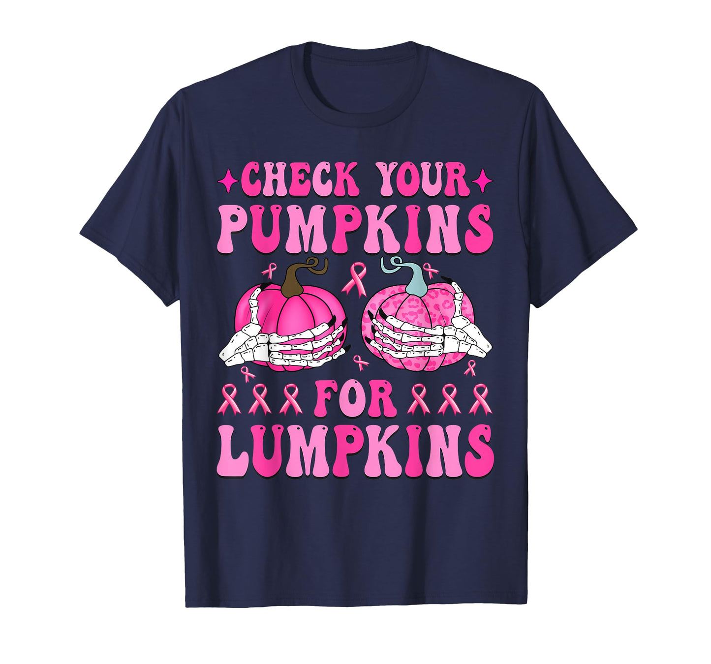 Check Your Pumpkins Breast Cancer Awareness Halloween T-Shirt
