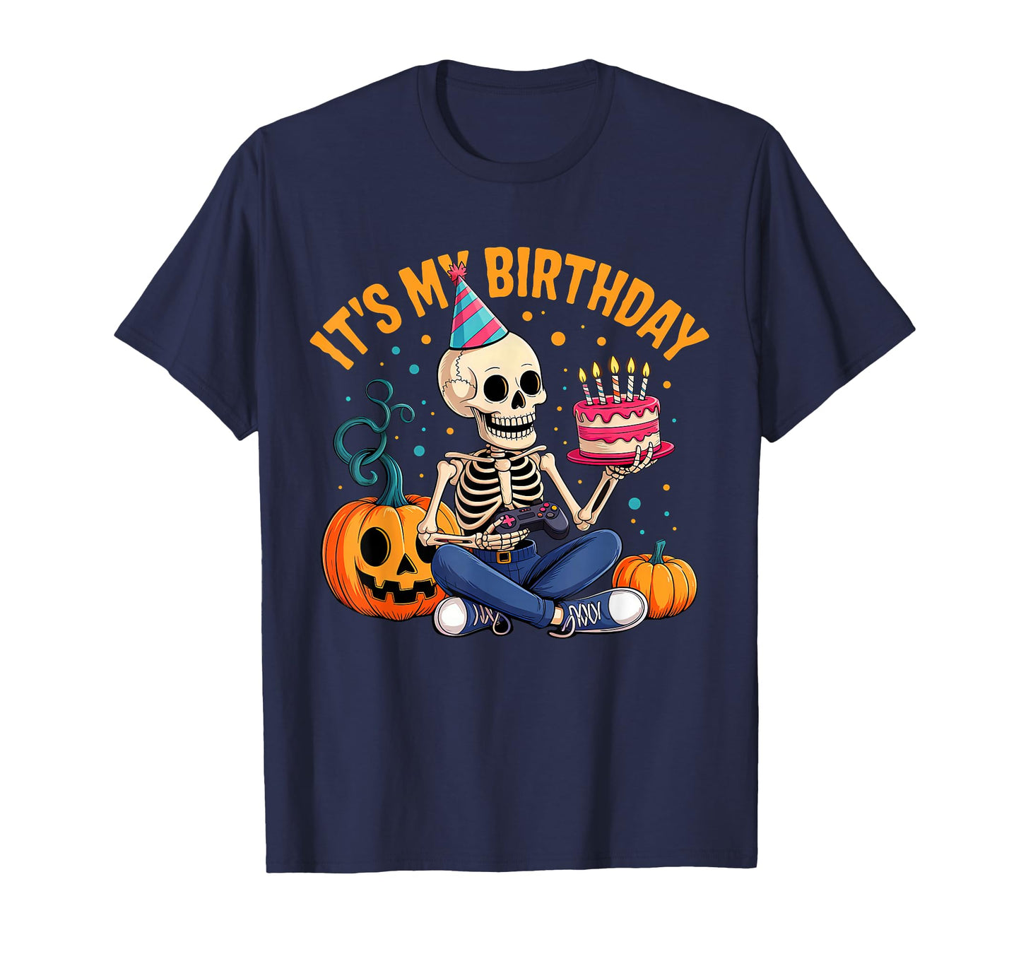 It's My Birthday Skeleton Happy Halloween Gamer Boys Kids T-Shirt