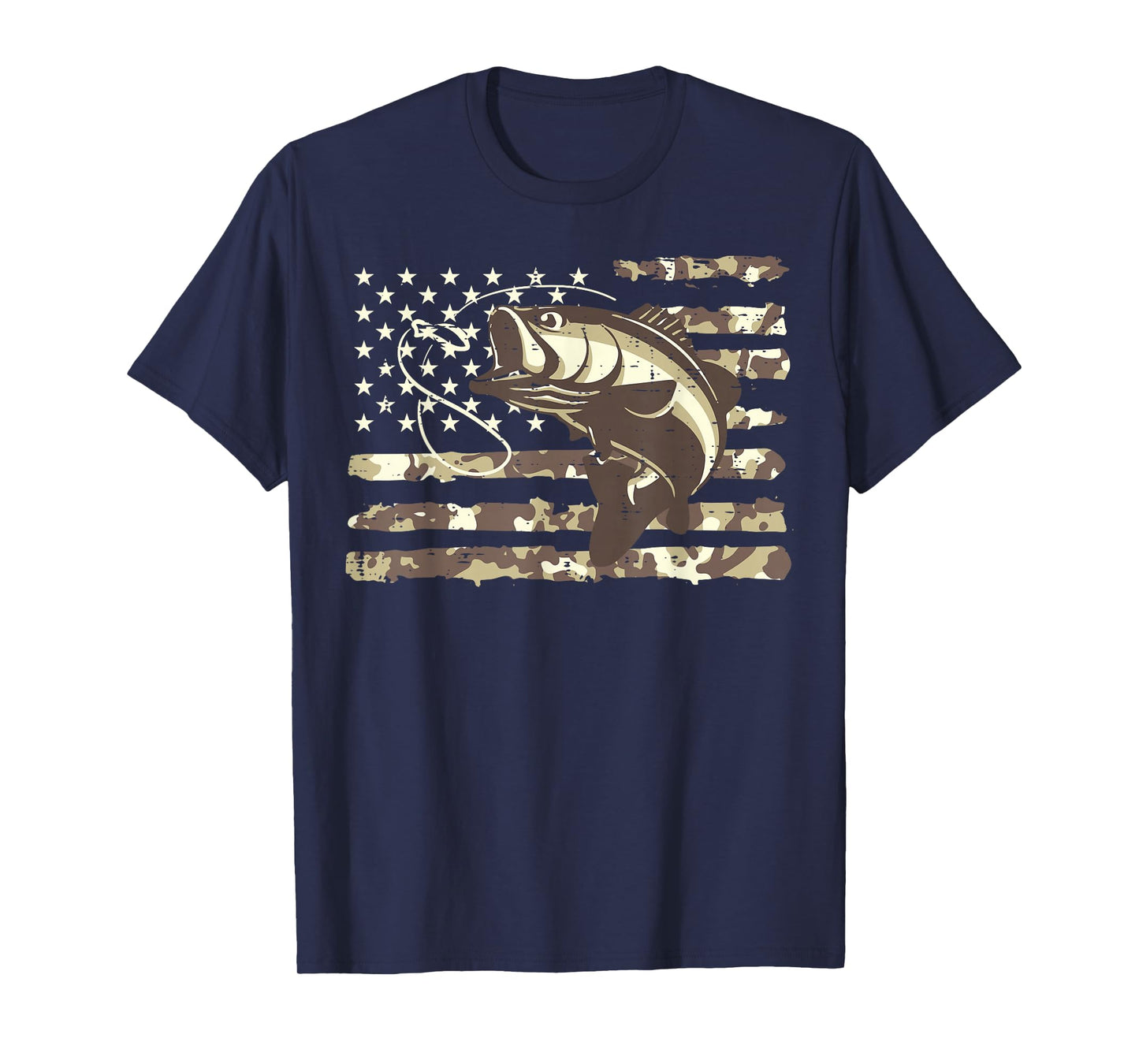 Camo US Flag Bass Fish Cool Fishing Patriotic Men Women Kids T-Shirt