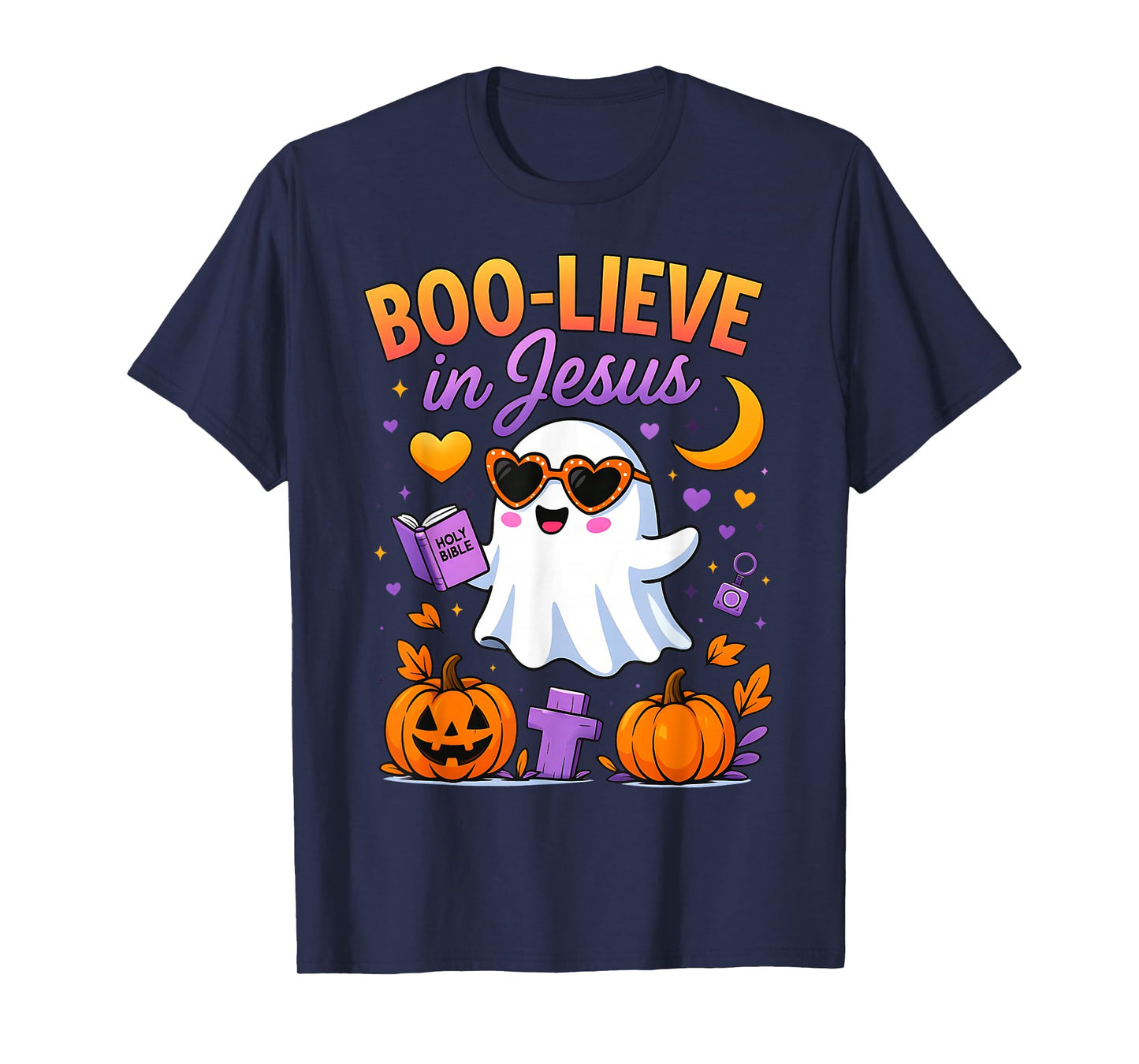 Boo-Lieve in Jesus Pastel Ghost Christian Halloween Funny T-Shirt