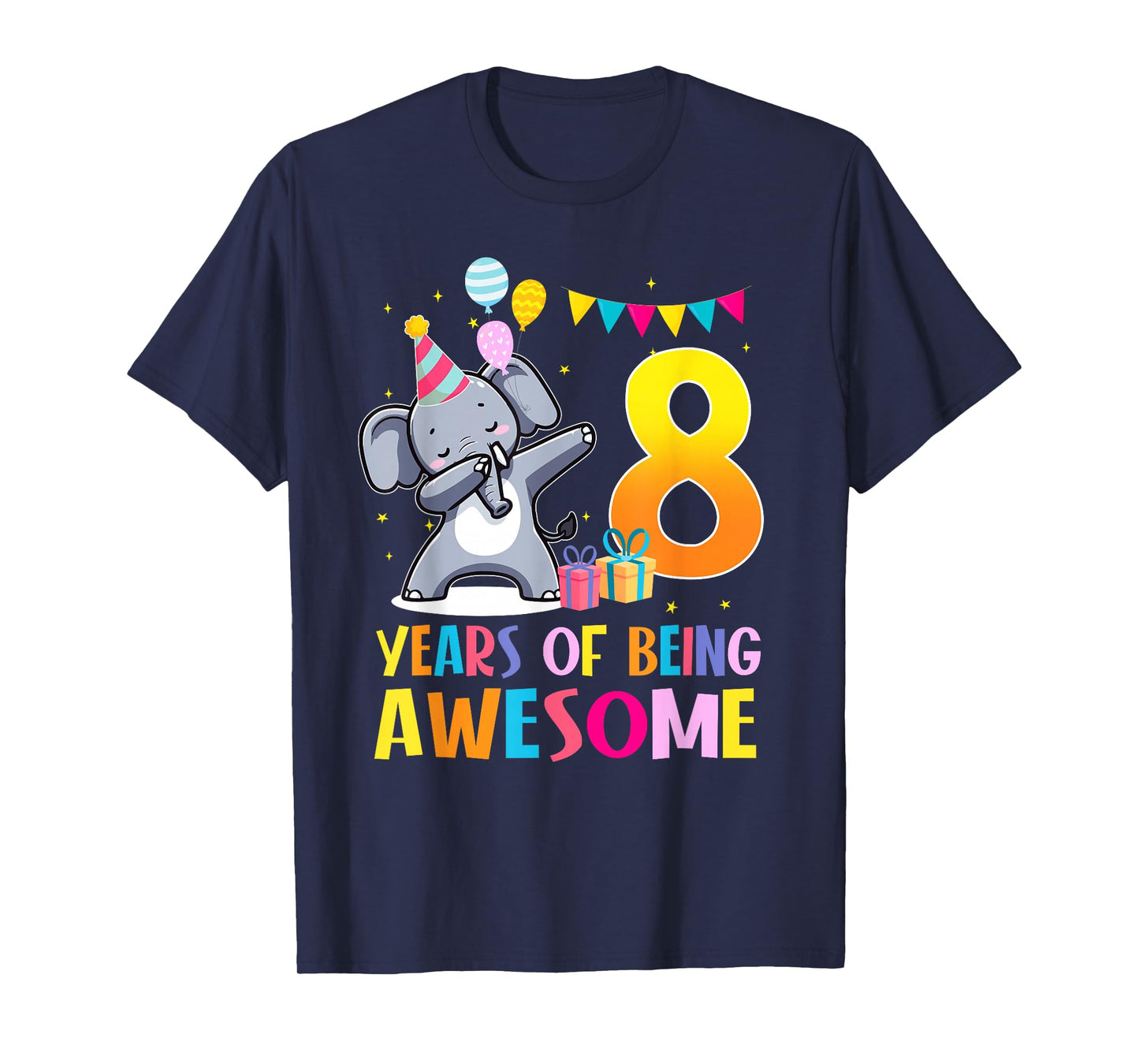 8 Years of Being Awesome Dabbing Elephant Birthday 8th T-Shirt