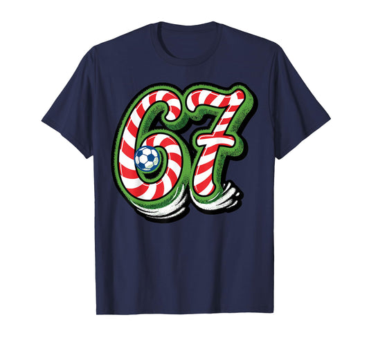Candy Cane 67 Soccer Ball Christmas Funny Sports T-Shirt