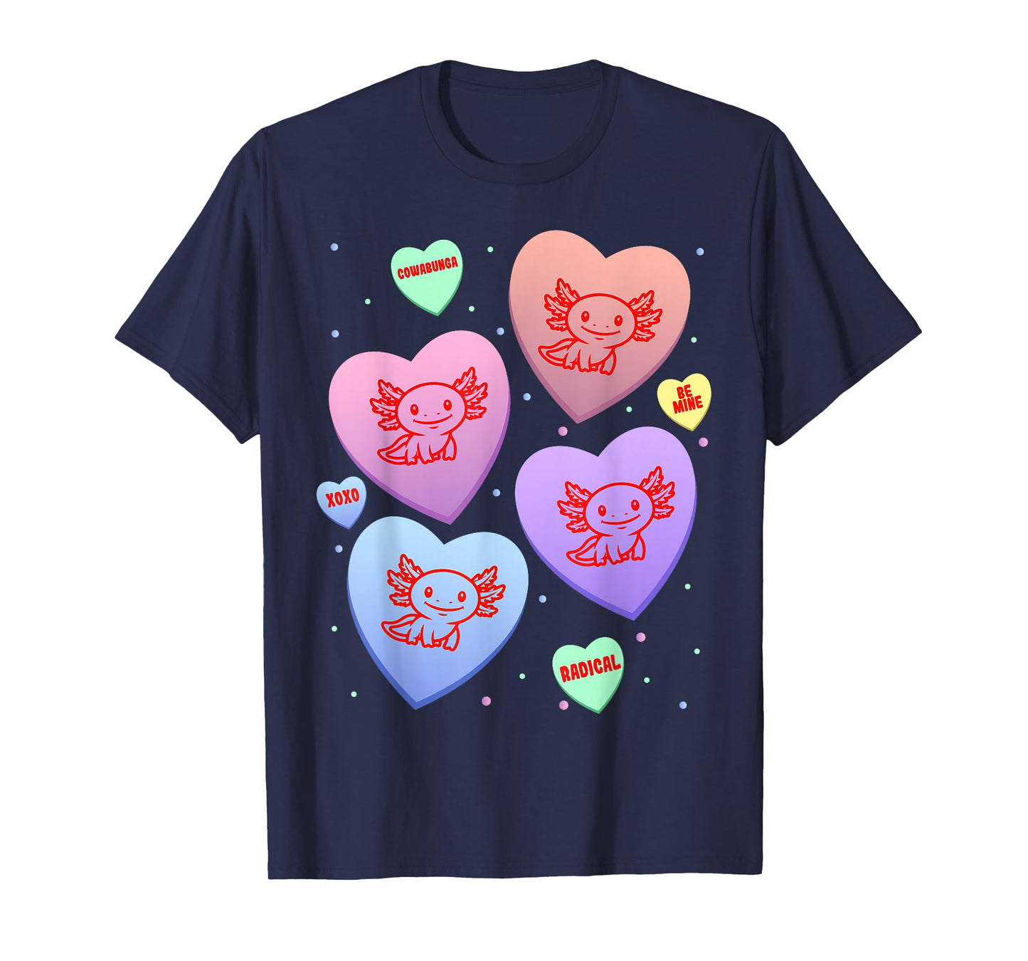 Axolotl Candy Heart Cute Kitten Valentines Day T-Shirt