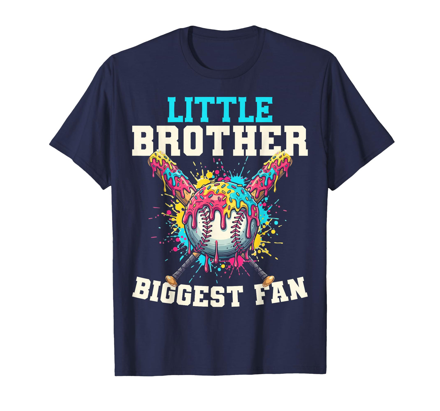 Little Brother Biggest Fan Baseball Cream Drip Crossed Bats T-Shirt