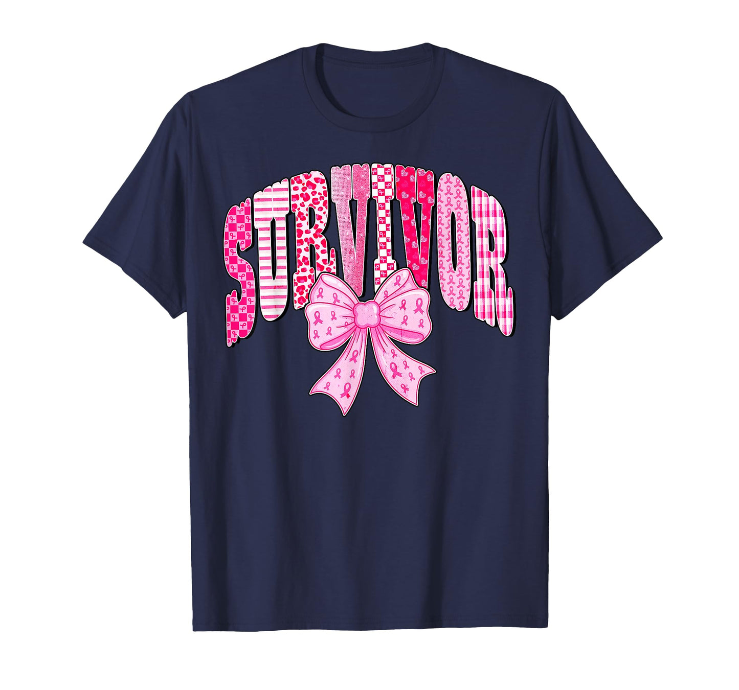 Survivor Pink Ribbon Coquette Bow Breast Cancer Awareness T-Shirt
