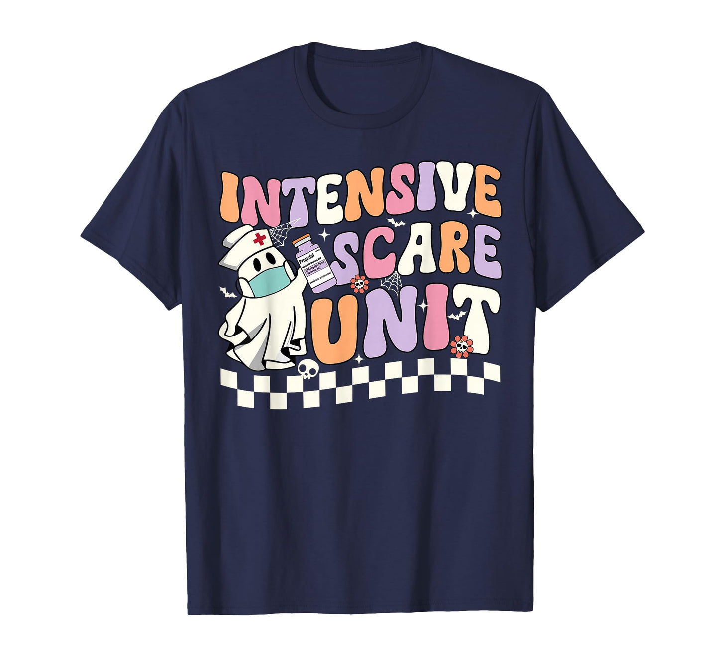 Intensive Scare Unit Nurse Halloween ICU Nurse Ghost Retro T-Shirt