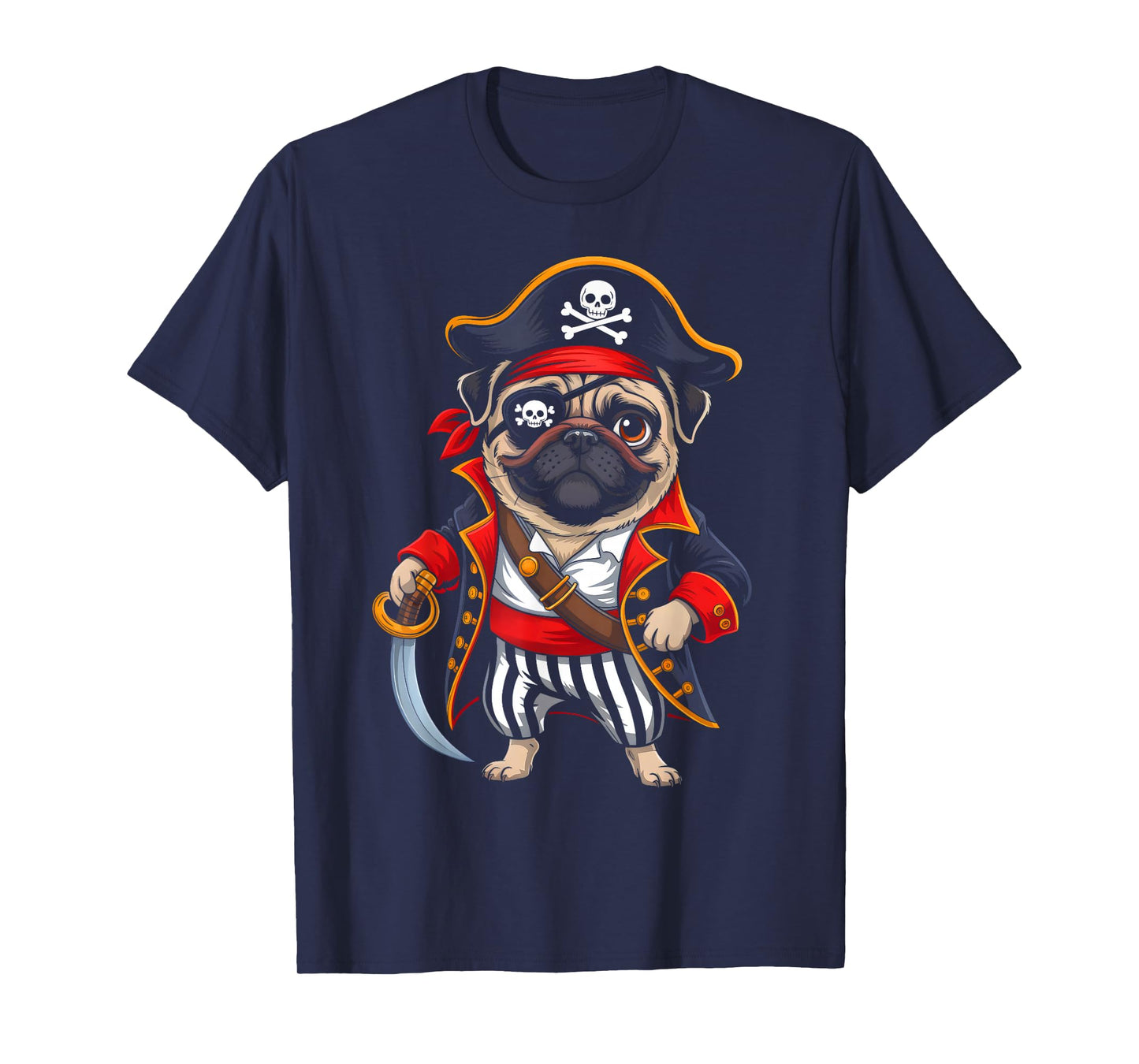 Pirate Pug Dog Halloween Costume Men Women Boys Girls Kids T-Shirt