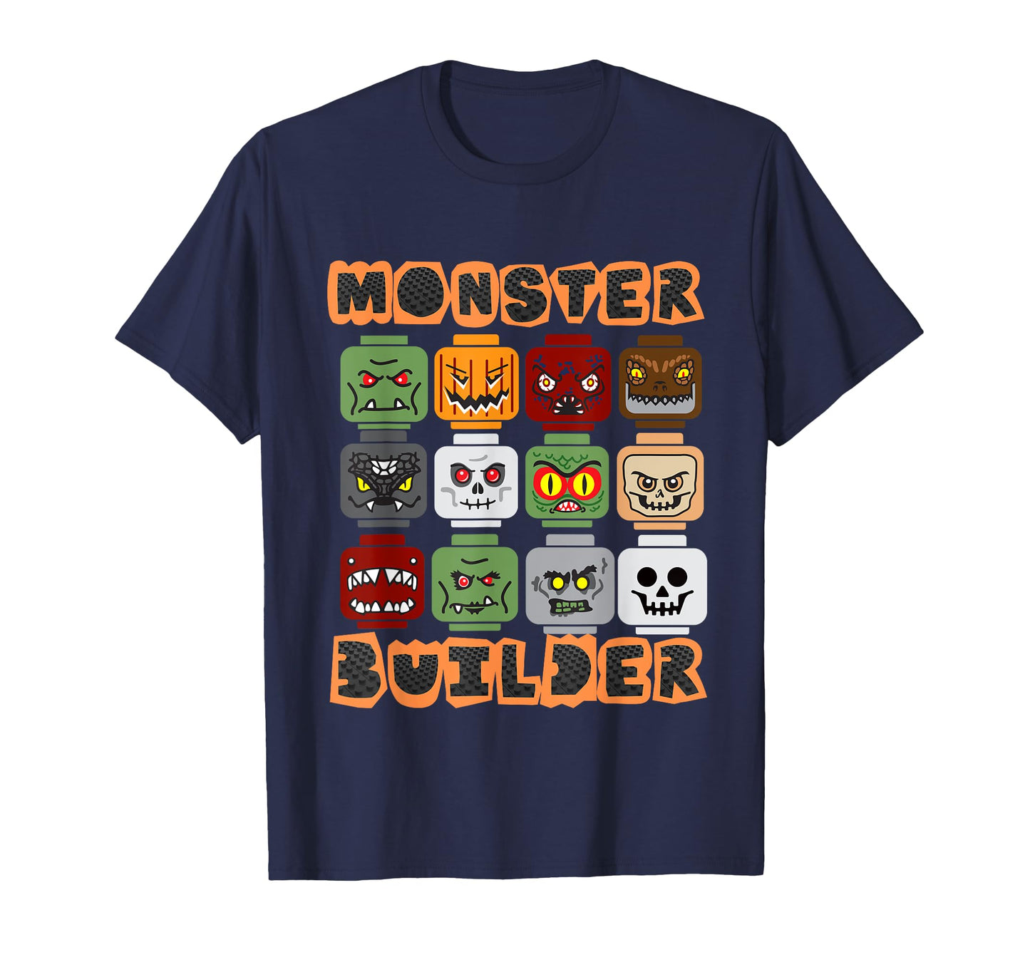 Halloween Building Bricks Monster Builder Brick Head Funny T-Shirt