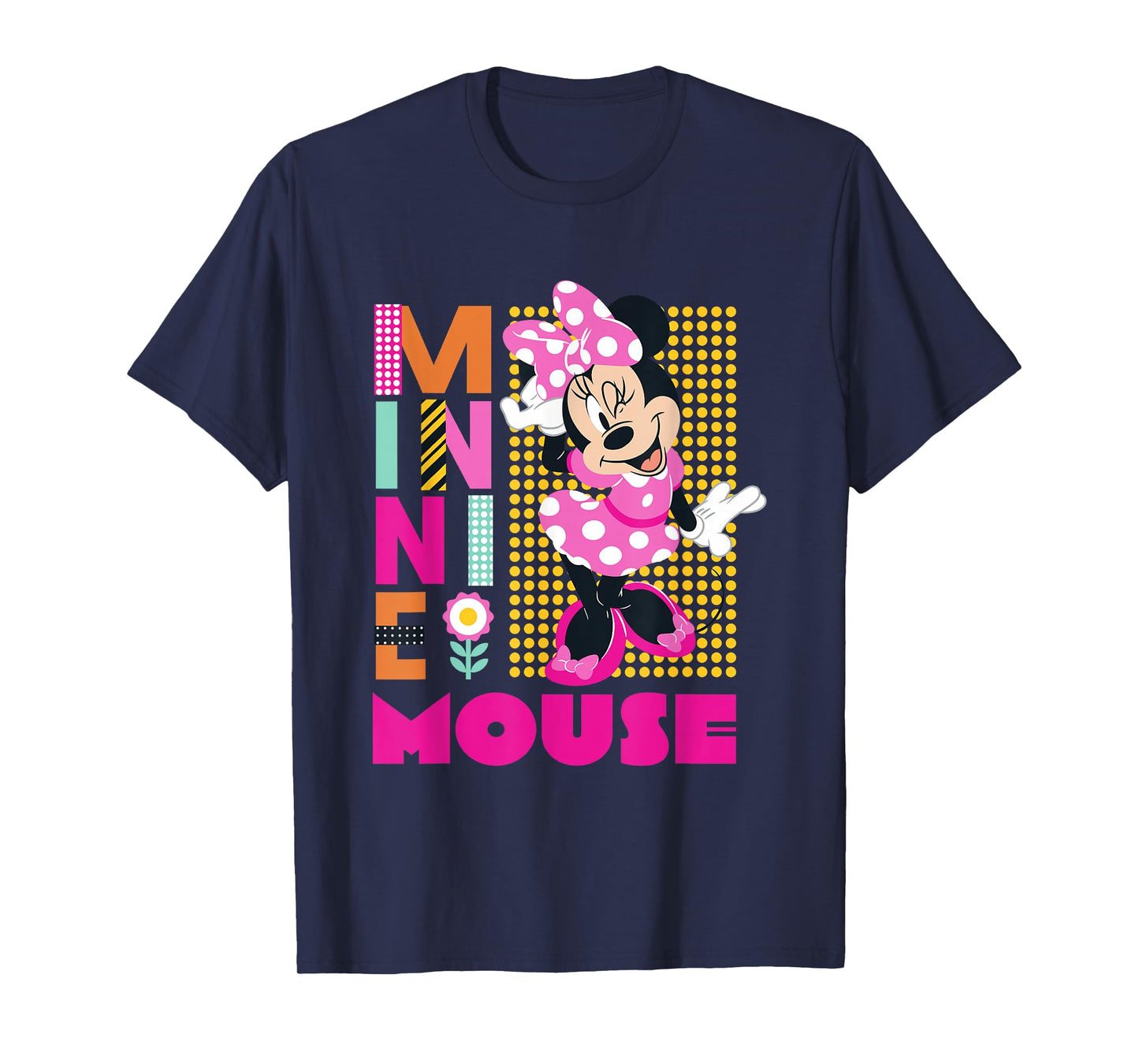 Disney Minnie Mouse Smiling Polka Dot Retro Logo Stack T-Shirt