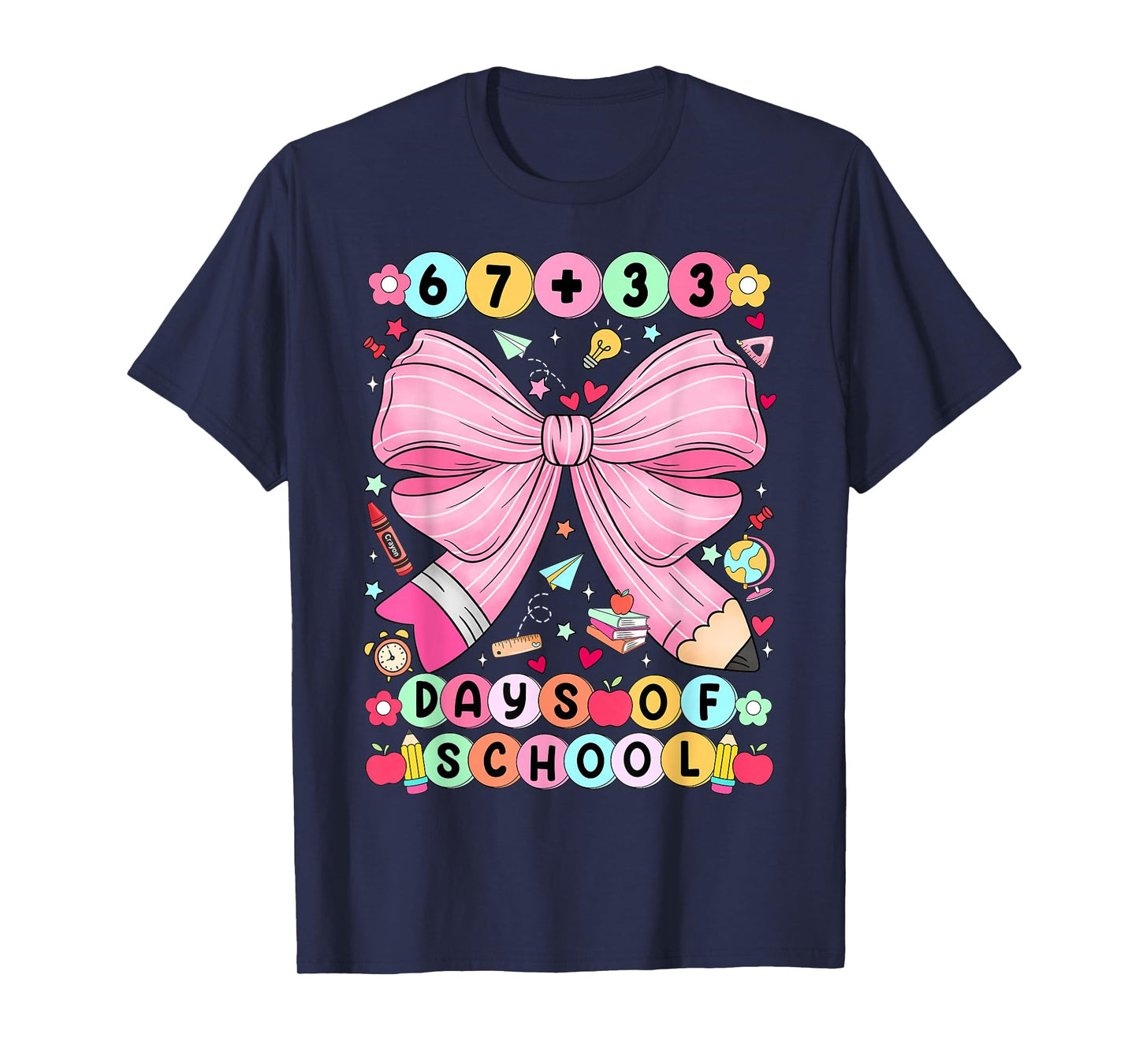 67 + 33 Days of School Coquette Bracelet 100 Days of School T-Shirt