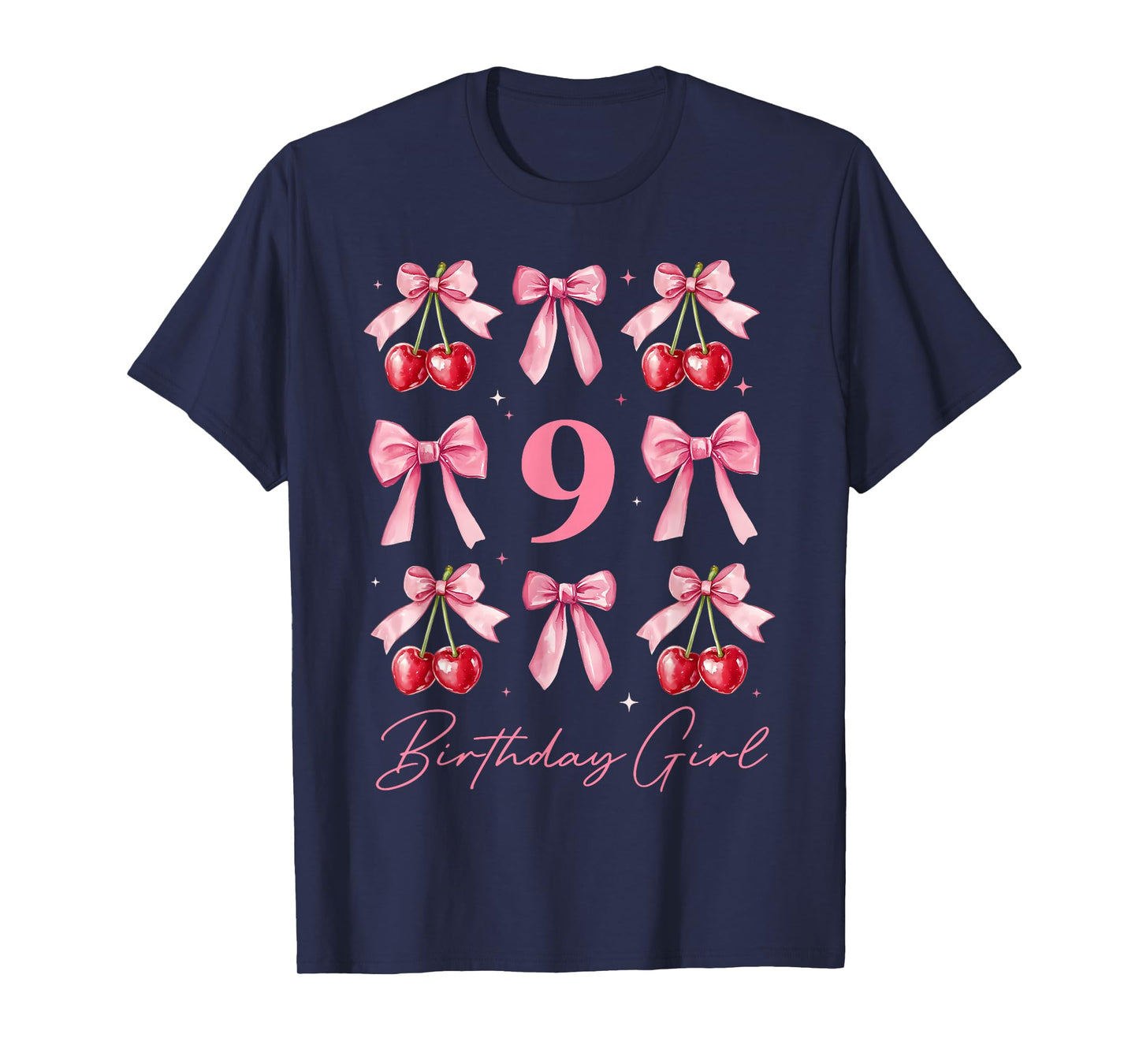 Birthday Girl 9th Birthday Cherry Coquette Bow 9 Year Old T-Shirt