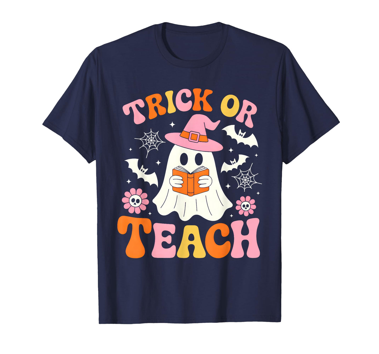 Trick Or Teach Cute Floral Ghost Teacher Halloween Costume T-Shirt