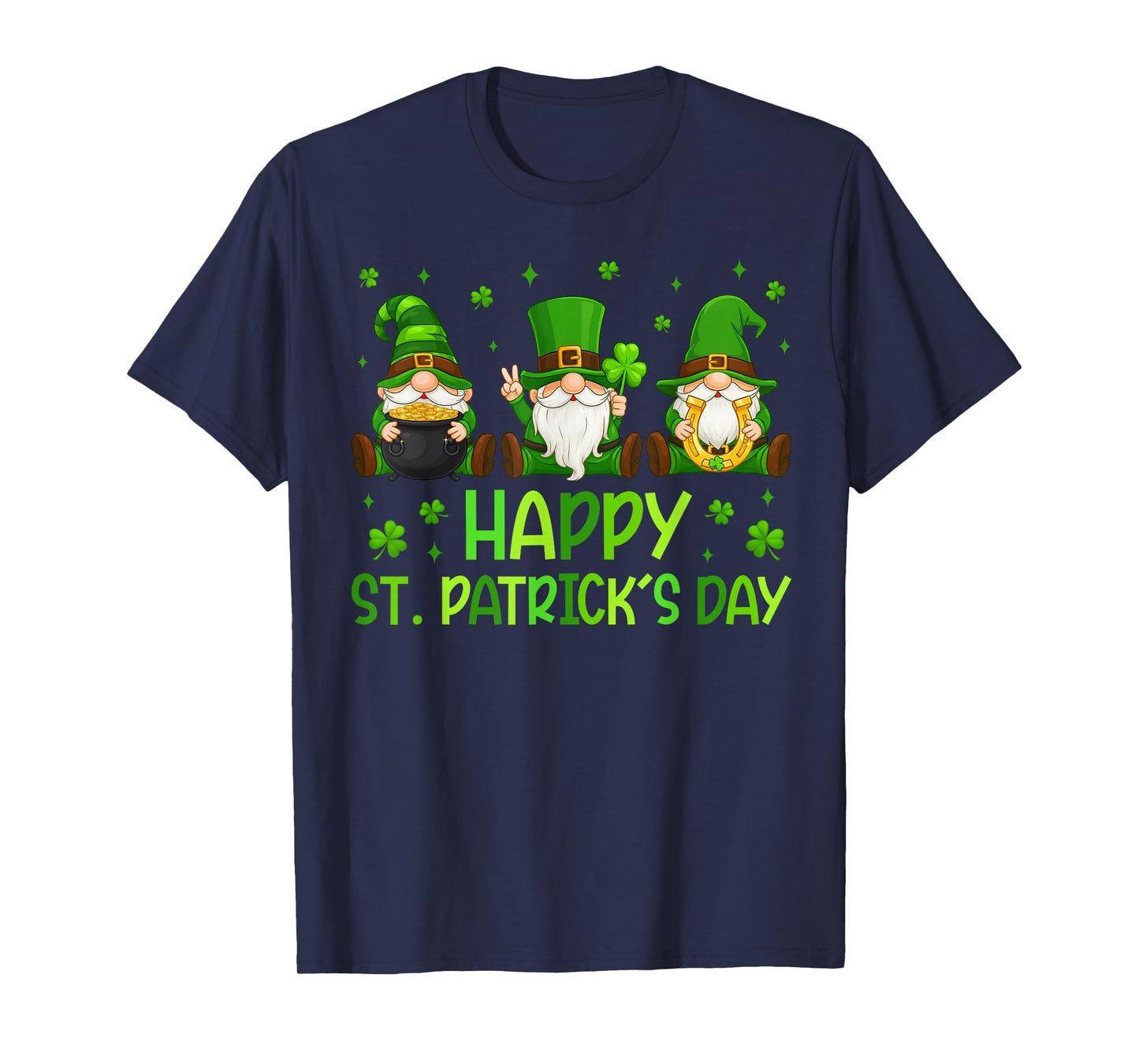 Three Gnomes Holding Shamrock Happy St Patrick's Day Women T-Shirt