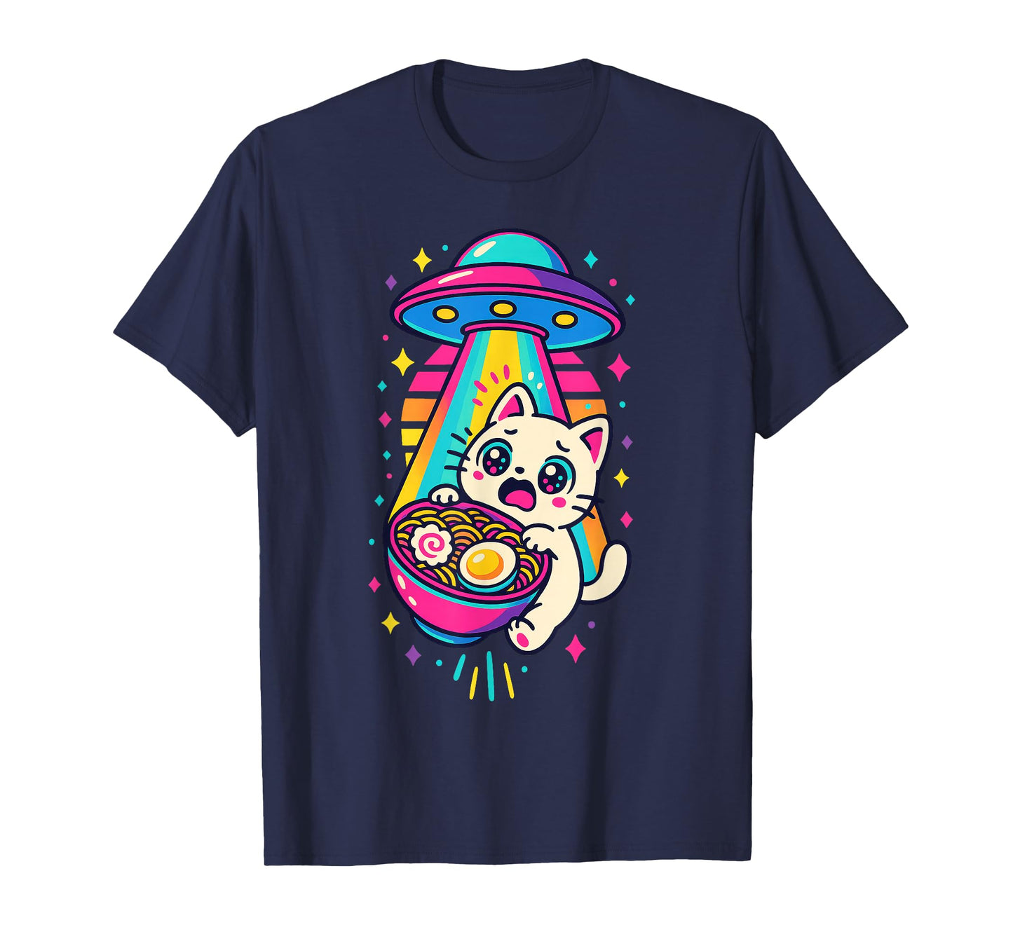 Funny Kawaii Cat Ramen UFO Japanese Anime Women Girls Teens T-Shirt