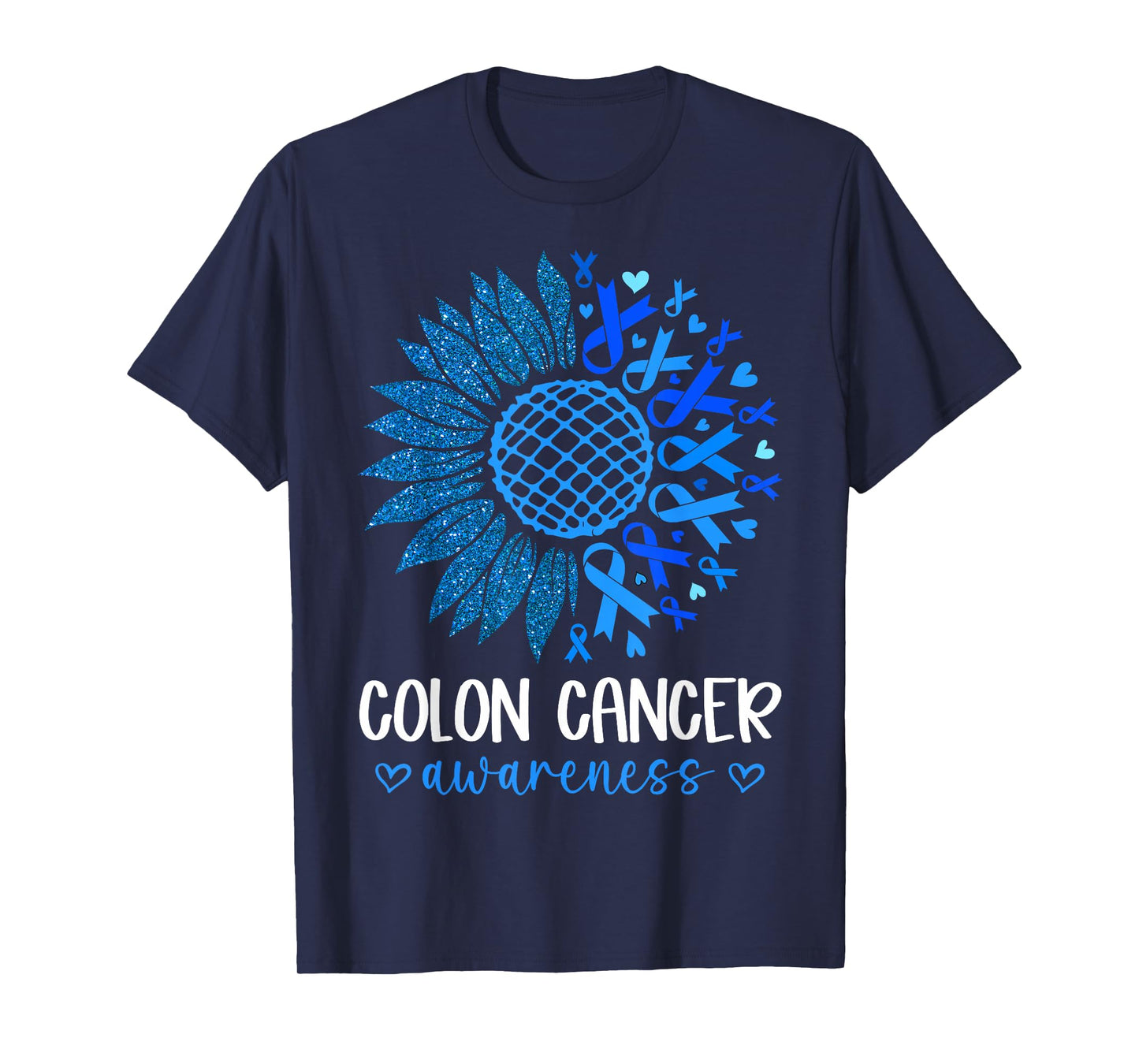 Blue Ribbon Sunflower Colorectal Colon Cancer Awareness T-Shirt