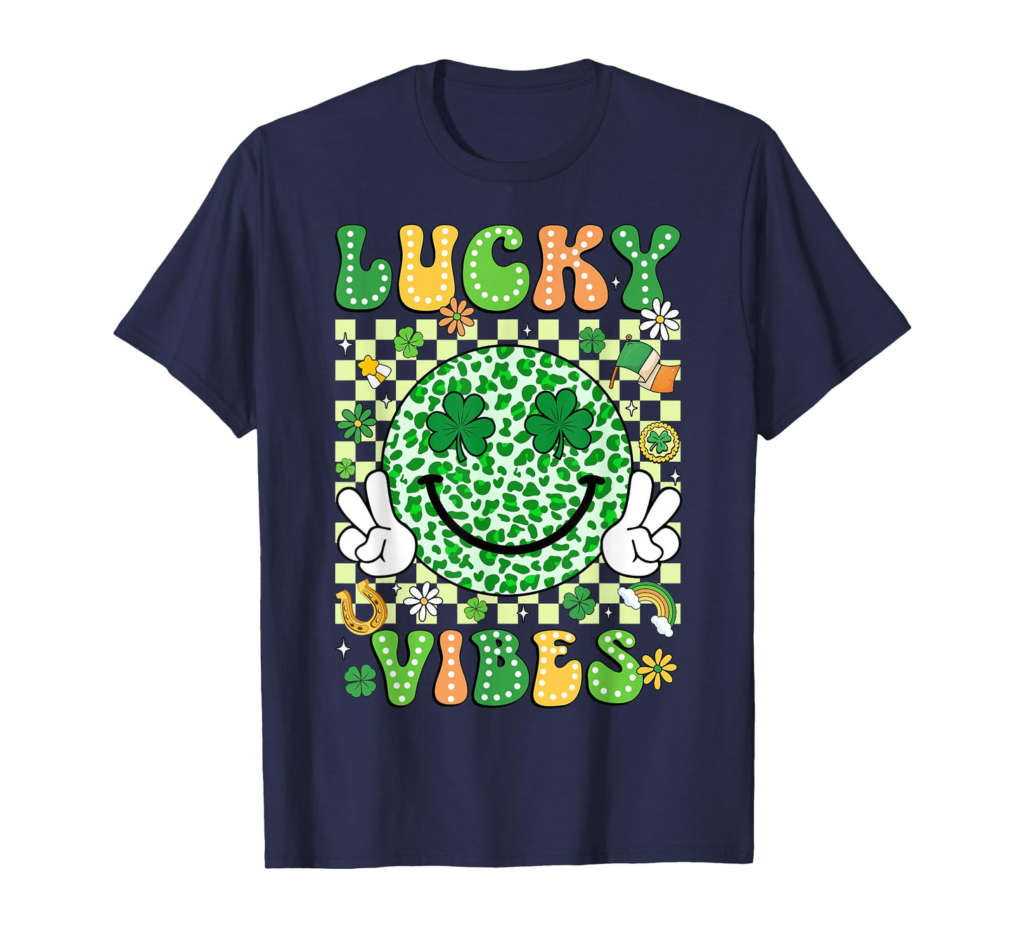 Groovy St Patricks Day Lucky Vibes Shamrock Women Men Kids T-Shirt