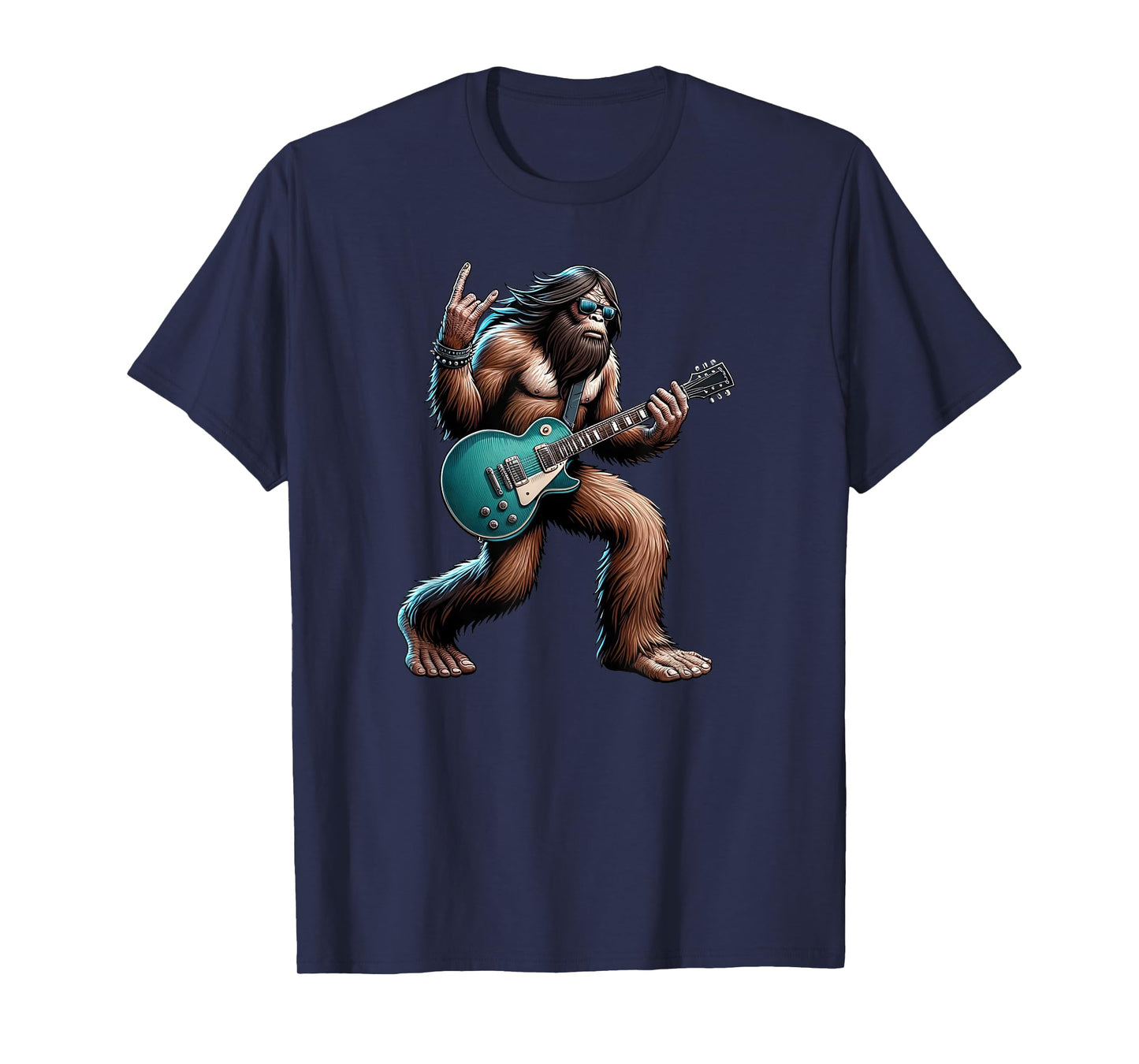 Rock On Bigfoot Playing Electric Guitar Sasquatch Music Band T-Shirt