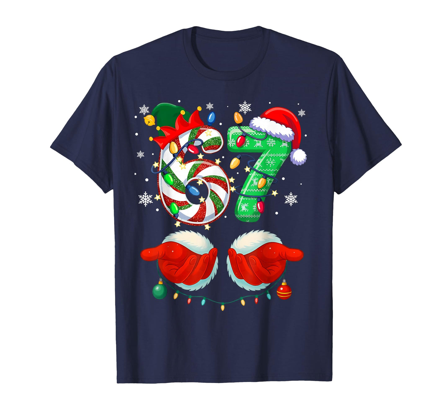Six Seven 6 7 Meme Christmas Xmas Funny Elf 67 Kids Teens T-Shirt