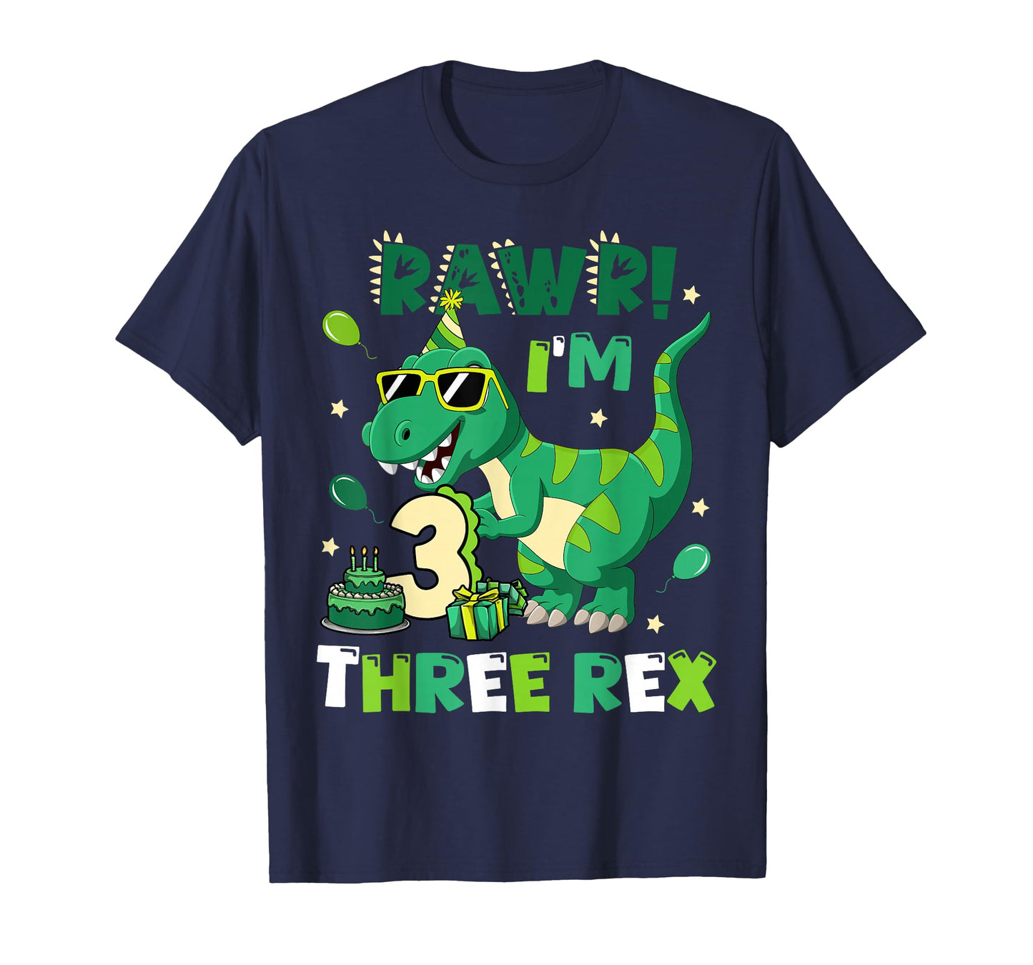 Kids Three Rex Birthday Party Outfit Dinosaur 3 Year Old Boy T-Shirt