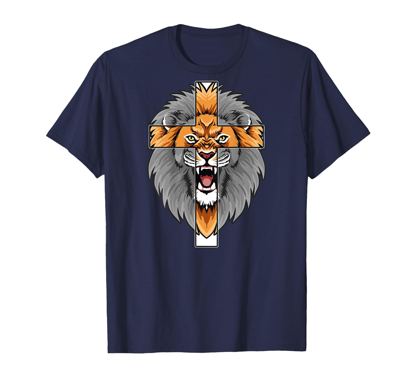 Lion Jesus Cross God Bless Bible The Way Truth Art ON Back T-Shirt
