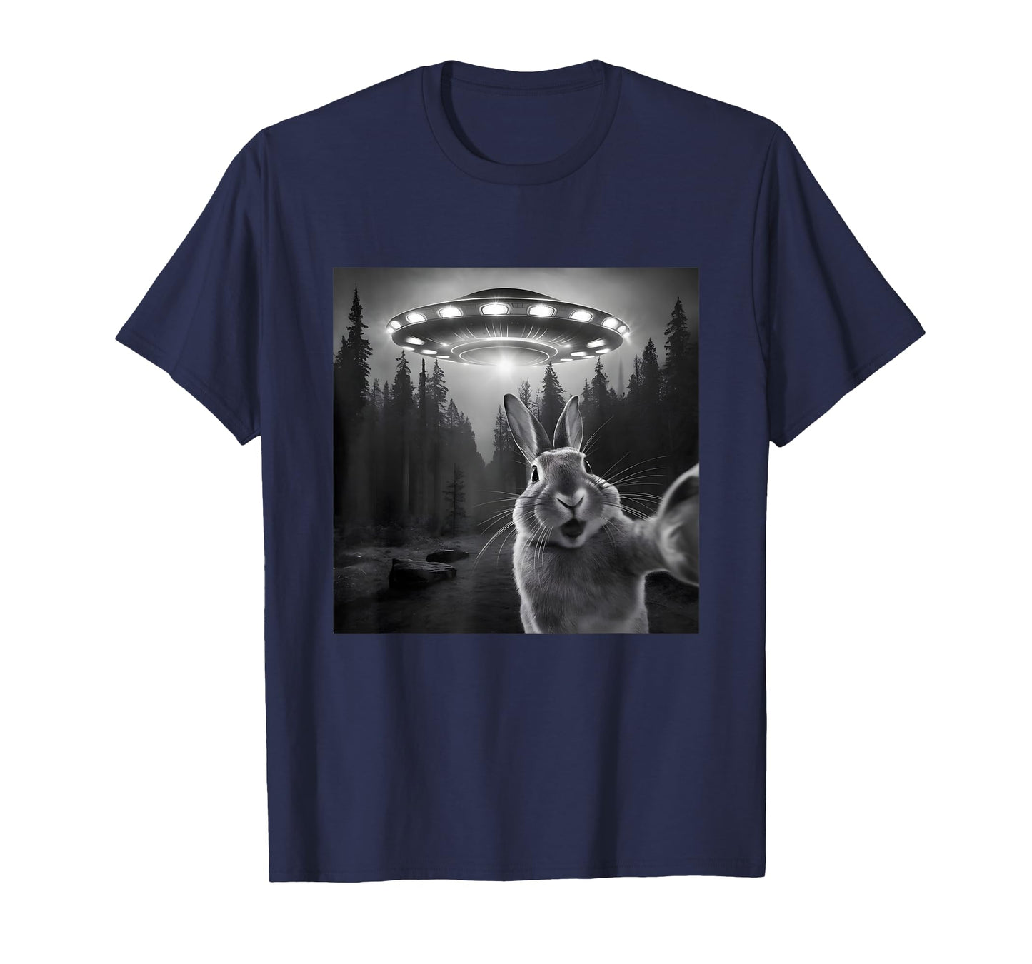Rabbit Selfie With UFO - Funny Bunny Graphic Alien Lover T-Shirt