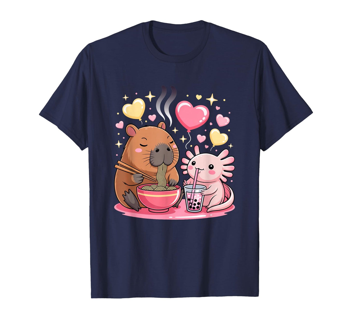Capybara Eating Ramen Axolotl Boba Tea Funny Kids Boys Girls T-Shirt