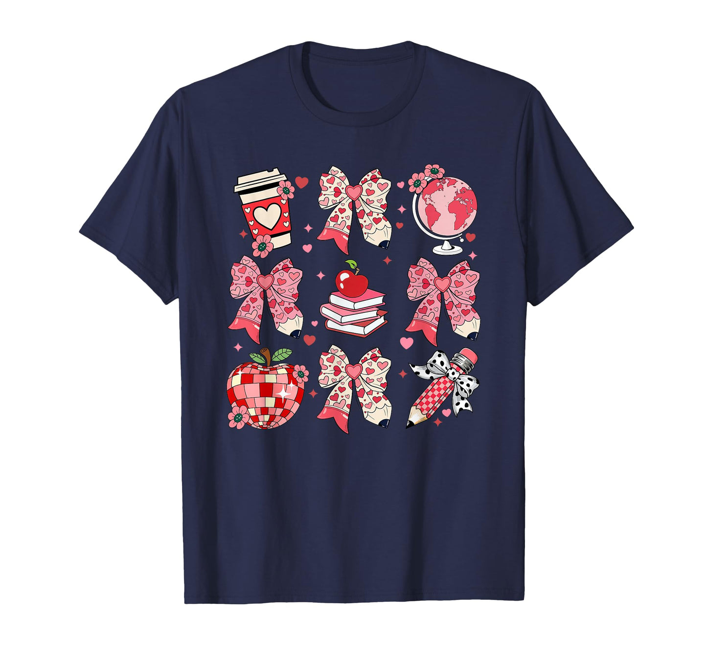 Coquette Bow Leopard Hearts Valentine Day Women Girl Girly T-Shirt