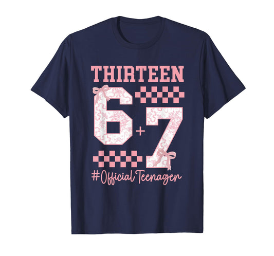 67 Six Seven 6 7 Meme 13th Birthday Girl Pink Coquette Bow T-Shirt