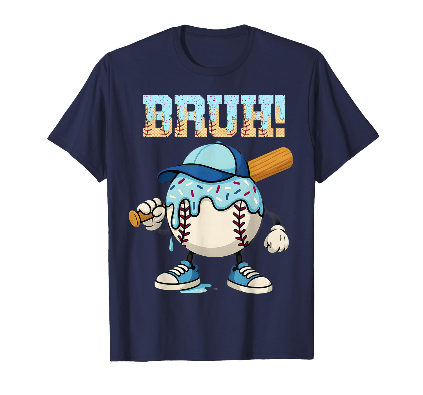 Bruh Ice Cream Baseball Drip Boys Bruh Meme For Son Grandson T-Shirt