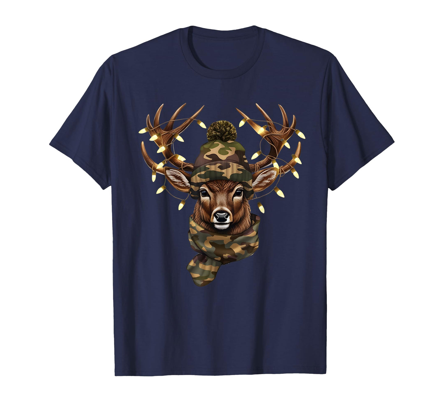 Christmas Camo Deer Hunting Reindeer Deer Xmas Lights T-Shirt