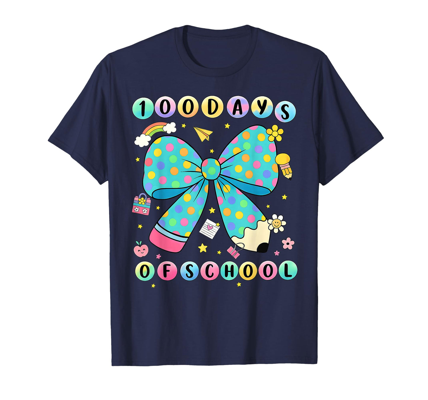 100th Day of School Pencil Dot Coquette Bow Teacher Girls T-Shirt